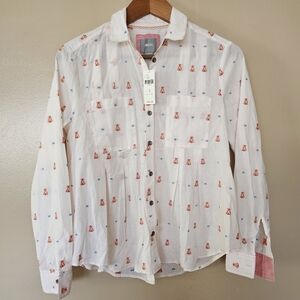 NWT Maeve Anthropologie Embroidered Teepee Print Button Front Blouse 4 Whimsical